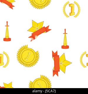 Trophy and awards pattern. Cartoon illustration of trophy and awards vector pattern for web Stock Vector