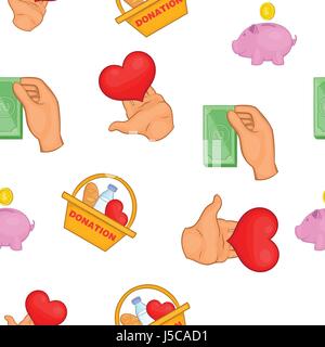 Food and money donation pattern. Cartoon illustration of food and money donation vector pattern for web Stock Vector