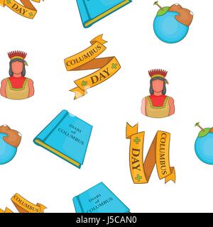 Columbus Day symbols pattern. Cartoon illustration of Columbus Day symbols vector pattern for web Stock Vector