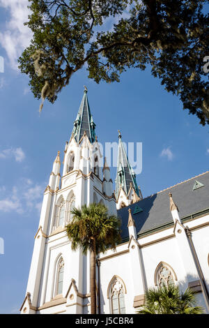 Georgia Savannah,Savannah Historic District,Abercorn Street,Lafayette Square,Cathedral of St. John the Baptist,Catholic,religion,Gothic Revival,1876,s Stock Photo