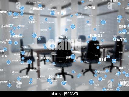 Digital composite of White and blue network against blurry meeting room Stock Photo