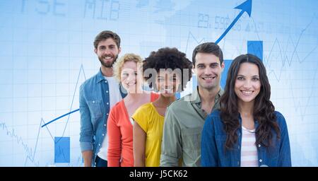 Digital composite of Hippie business people against graph Stock Photo
