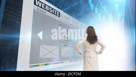 Digital composite of panels with websites, business woman looking to it Stock Photo