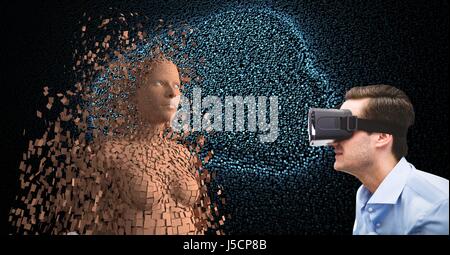 Digital composite of Businessman wearing VR glasses by 3d human Stock Photo