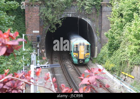 Train arriving at Lewes Station  Sussex Stock Photo