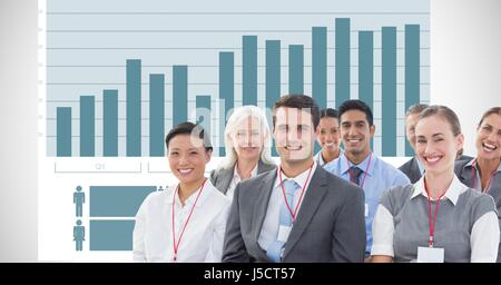 Digital composite of Happy business people against graph Stock Photo