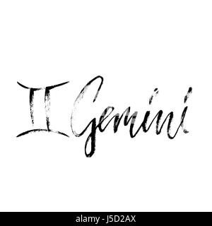 Gemini sign of Sagittarius. Astrology vector illustration. Sketch isolated on white background. Handwritten lettering design. Stock Vector