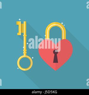 Lock heart flat icon. Vector illustration Stock Vector