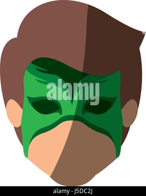 Colorful Silhouette With Faceless Kid Superhero With Mask And Thick 