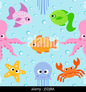 Cartoon sea animals seamless jellyfish pattern for summer print and ...