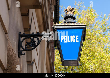 Traditional blue Police lamp outside an old police station, Nottingham, England, UK Stock Photo