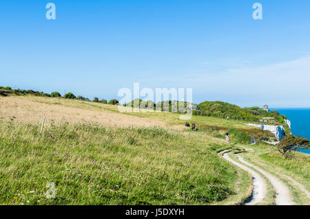 Footpath and walks above the White Cliffs of Dover in Kent, England Stock Photo