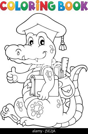 Coloring book school theme crocodile - eps10 vector illustration. Stock Vector