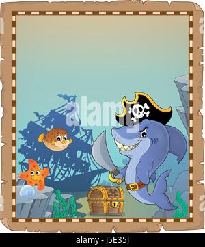 Parchment with pirate shark 2 - eps10 vector illustration. Stock Vector