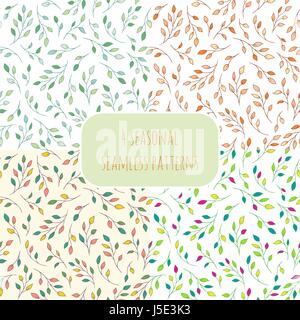 Set of seamless seasonal vector patterns with tree branches. Elegant natural ornamental background. Patterns already in swatches. Stock Vector