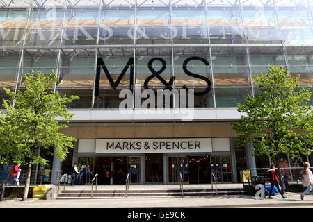 Facade of Marks and Spencer store in Manchester, UK. Stock Photo