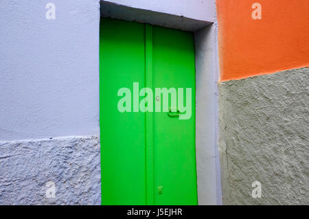 bright green painted doorway, bosa, sardinia, italy Stock Photo