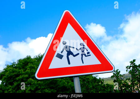 school road crossing sign, sardinia, italy Stock Photo