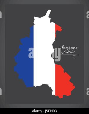 Champagne-Ardenne map with French national flag illustration Stock Vector