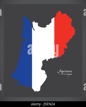 Aquitaine map with French national flag illustration Stock Vector