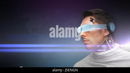 man with futuristic glasses and sensors Stock Photo