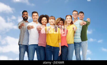 international group of people pointing on you Stock Photo