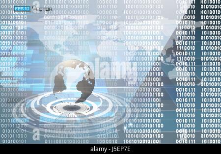 Digital code background, abstract vector illustration . Including binary code and sphere with world map. Used clipping and opacity masks. Stock Vector