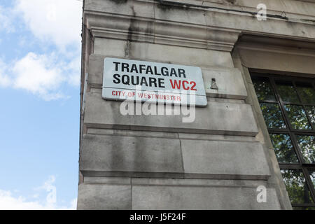 Street sign on side of building for Trafalgar Square in London's West End Stock Photo