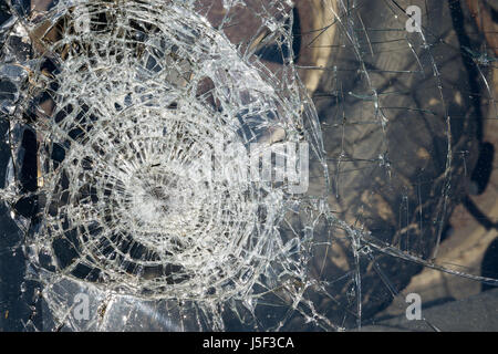 Broken windshield of a car in an accident. Stock Photo