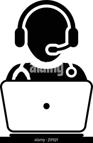 Doctor Icon - Male Vector Physician Person Avatar Symbol of Online Consultation for Advice Support Service for Patient in Glyph Pictogram illustration Stock Vector