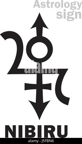 Astrology Alphabet: NIBIRU, Orphan planet, Rogue planet of Anunnaki (Aliens, the Ancient astronauts). Hieroglyphics character sign (original symbol). Stock Vector