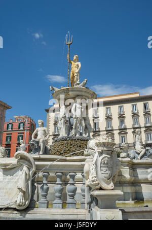 Detail  of Neptune fountain placed on  the Town Hall Square in Naples- Italy Stock Photo