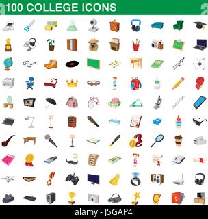 100 college icons set, cartoon style Stock Vector