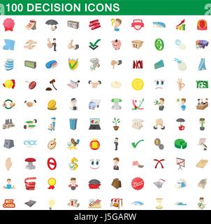 100 decision icons set, cartoon style Stock Vector