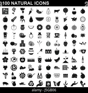 100 natural icons set, simple style Stock Vector
