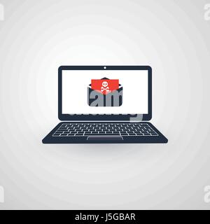 Laptop Infected Using Malicious E-mail Message - Virus, Malware, Ransomware, Fraud, Spam, Phishing, Email Scam, Hacker Attack - IT Security Concept De Stock Vector