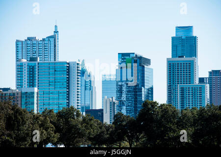Skyline of Austin Texas USA from the Great Lawn of Zilker Park. Stock Photo