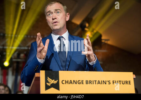 London, UK. 17th May, 2017. Tim Farron, the Liberal Democrat leader, launches his party’s general election manifesto. © Guy Corbishley/Alamy Live News Stock Photo