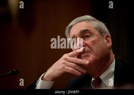 May 17, 2017 - FILE PHOTO - The Justice Department on Wednesday named ROBERT MUELLER as special counsel to oversee the department's investigation into Russian meddling in the 2016 election. Mueller III served as FBI director from 2001 through 2013. Pictured: Apr 15,2010 - Washington, District of Columbia USA - FBI Director Robert Mueller testifies before the Appropriations Subcommittee on Commerce, Justice and Science during a hearing on the proposed 2011 budget for the Federal Bureau of Investigation. (Credit Image: © Pete Marovich/ZUMApress.com) Stock Photo