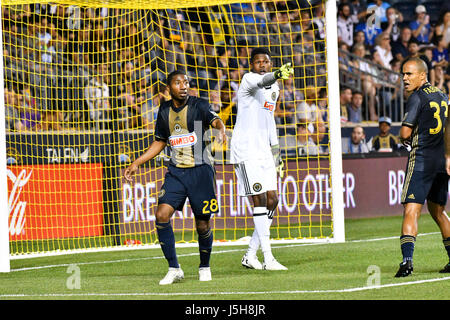 Chester, Pennsylvania, USA. 17th May, 2017. Philadelphia Union's ANDRE BLAKE, (18), FABINHO, (33), and RAYMON GADDIS, (28) in action during the match against the Houston Dynamo at Talen Energy Stadium in Chester Pa Credit: Ricky Fitchett/ZUMA Wire/Alamy Live News Stock Photo