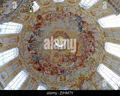 Beautiful Frescoes on the Dome Ceiling of Ettal Abbey Church, Garmisch-partenkirchen, Bavaria, Germany Stock Photo