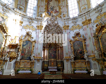 Stunning white, pink, gold colored Interior of Ettal Abbey Church, Garmisch-partenkirchen, Bavaria, Germany Stock Photo