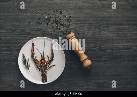 Big fresh alive crayfish on white plate Stock Photo