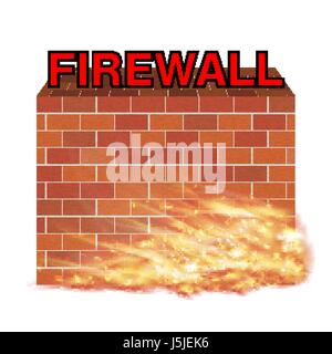 firewall with brick wall  and real fire Stock Vector