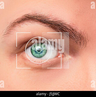 The conceptual image of digital eye of a young man Stock Photo