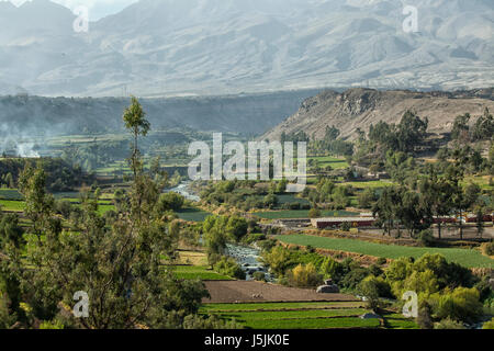 View on the landscape and the Misty Volcano in Arequipa, Peru, South America Stock Photo