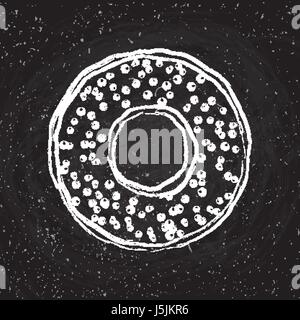 donut with sprinkles, chalkboard vector illustration, hand draw style. Sweet donut on black board Stock Vector