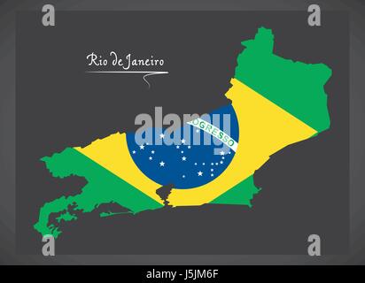 Rio de Janeiro map with Brazilian national flag illustration Stock Vector