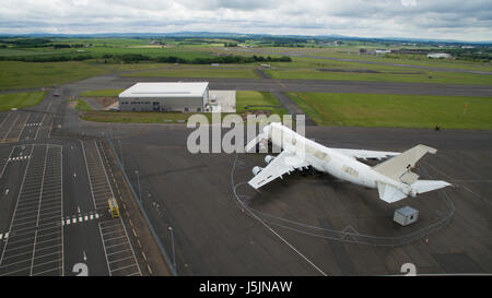 Derelict Boeing 747 at Glasgow Prestwick Airpot used as Airport Fire Service training hull Stock Photo