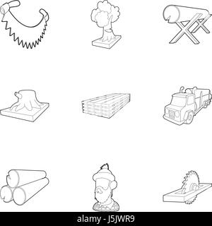 Woodcutter icons set, outline style Stock Vector